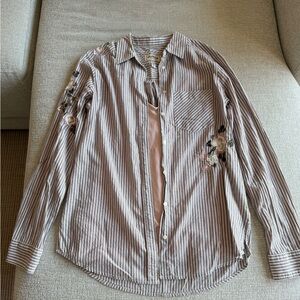 Express Striped Floral Button Up Shirt With Tank Top